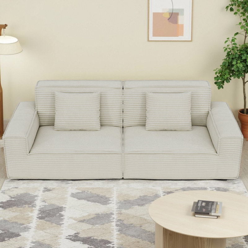 Grand canapé à 3 places 106 pouces en tissu rayé avec coussins éponge et support à rebond élevé pour le salon et la chambre à coucher (aucun assemblage requis)