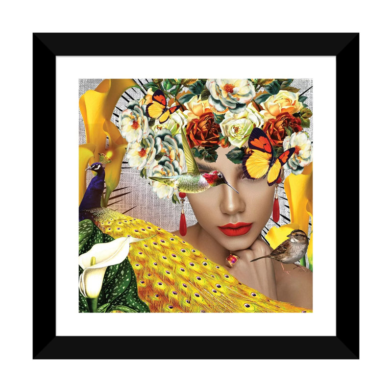 «Jasmine in Bloom» par Yvonne Coleman Burney - impression d'art graphique, H 16 po x l 16 po x p 1 po, Papier encadré noir