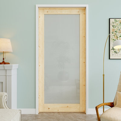 Interior Prehung Pine Door Slab 1 Lite Frosted Glass Pantry Door With Quick Assemble Jamb / Door Seal Strip