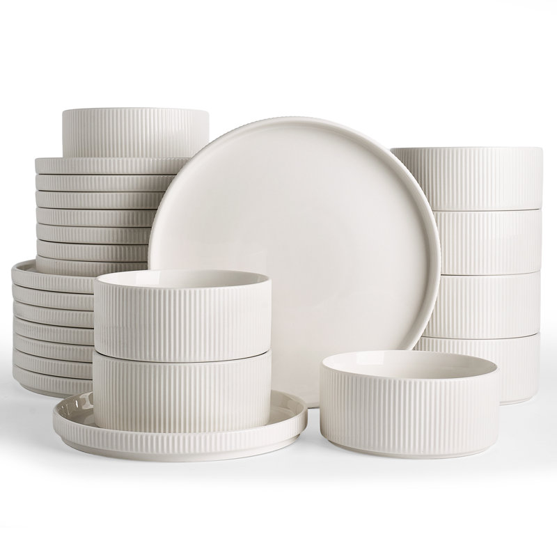 Service de table 24 pièces Star Porcelain, blanc, Blanc