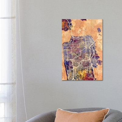 San Francisco City Street Map II by Michael Tompsett - 1 Piece Wrapped Canvas Wall Art