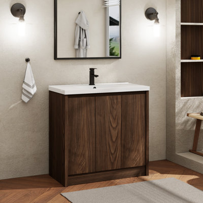 Ensemble de meuble-lavabo en bois 36 po avec lavabo, robinet et drain Sharee