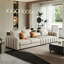 Canapé surdimensionné de 118 po en cuir surdimensionné à 6 places avec accoudoirs carrés de 118 po, canapé de luxe rembourré à bandes décoratives avec pieds en métal pour le salon, beige et blanc