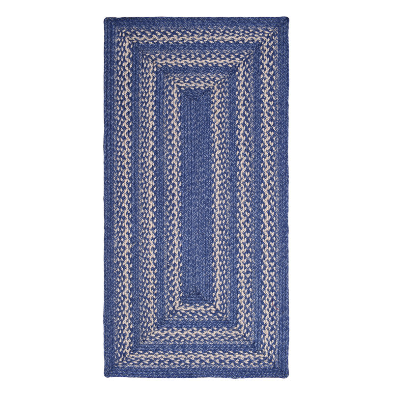 Camyla Farmhouse Braided Jute Blue Area Rug, Rectangle 2' x 4'