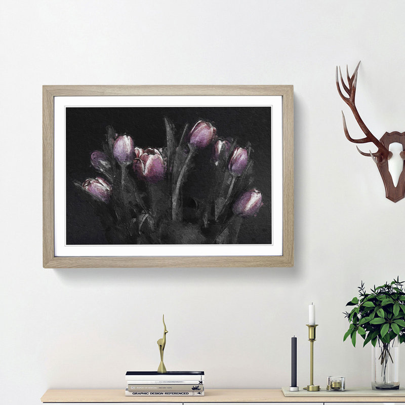 Tulip Flowers in Purple - Framed Print, 48cm H x 65cm W x 2cm D, Oak Framed