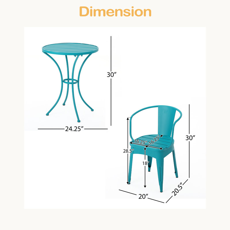 3 PC METAL BISTRO SET, Teal