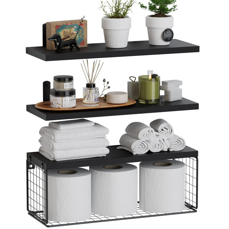 Cantura 3 Piece Metal Floating Shelf, Black
