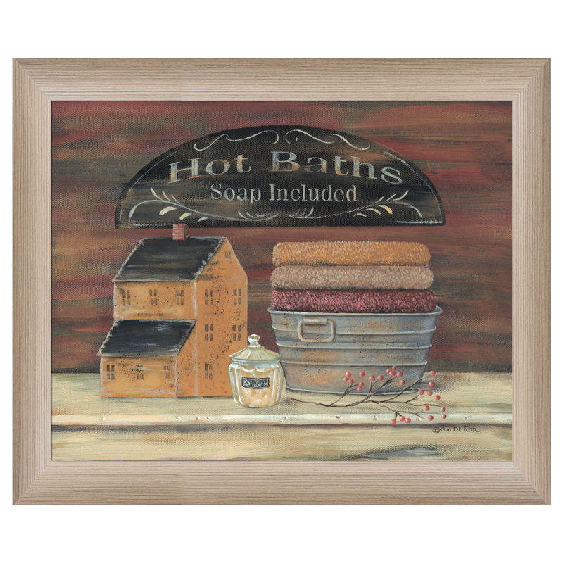 «Hot Bath», art mural encadré pour le salon, impression murale par Pam Britton, Cadre taupe