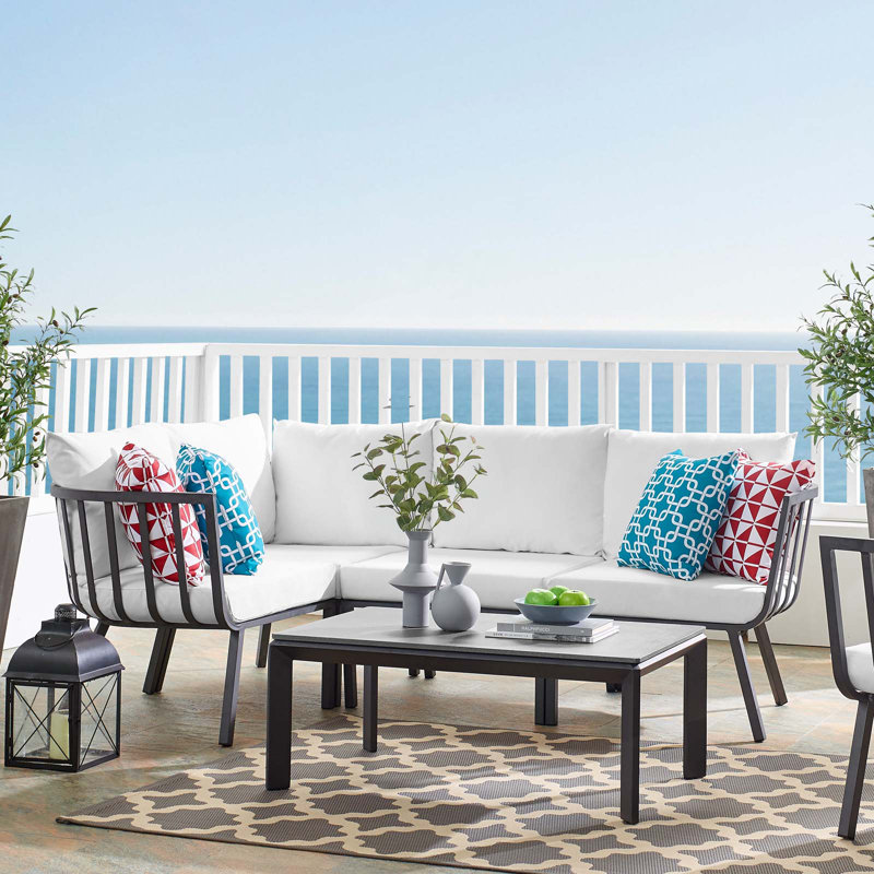 Riverside 5 Piece Outdoor Patio Aluminum Set, White, Gray