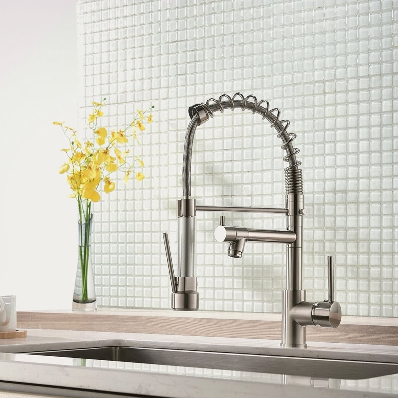 Commercial Kitchen Faucet With Pull Down Sprayer, Single Handle Single Lever Kitchen Sink Faucet, Brushed Nickel