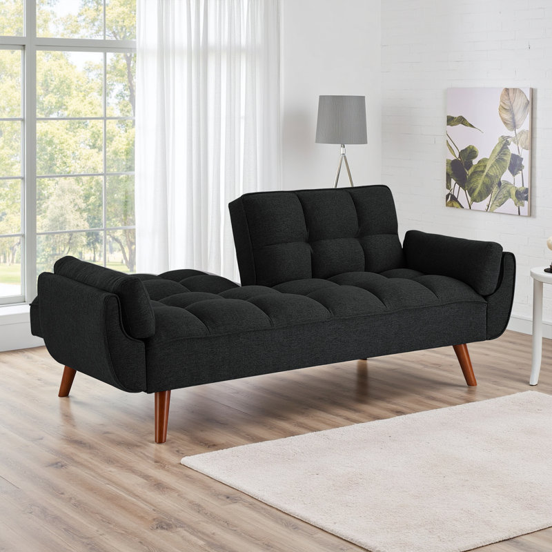 Canapé-lit convertible en tissu d'ameublement avec futons de 75,39 po Kamaren, Mélange de polyester noir cendré