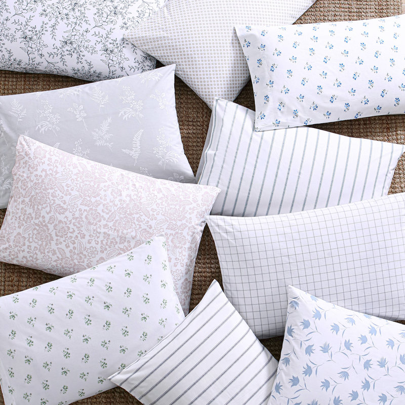 Hawley Floral White Cotton Percale Queen Sheet Set