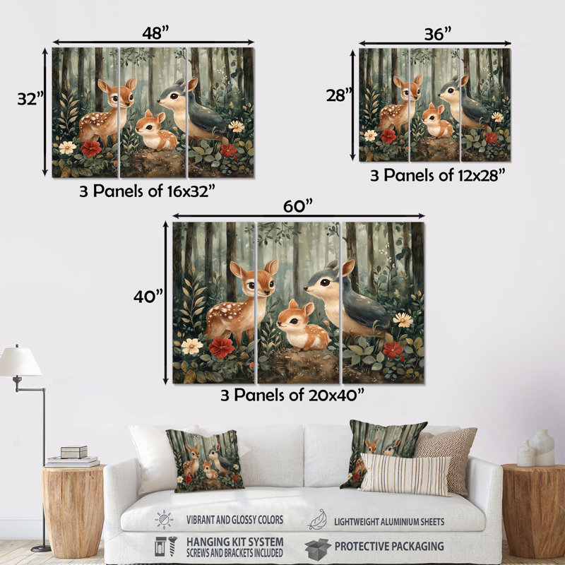 Nursery Brown Fantasy Forest - ensemble de reproduction d'art mural pour chambre de bébé, Métal métal