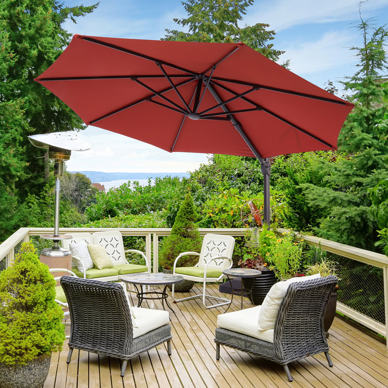 Parasol en porte-à-faux 132 "avec base Deairah, Rouge