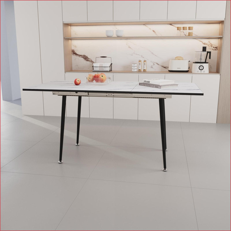 Tables de salle à manger | Mesas de Comedor, table extensible moderne en marbre blanc neige de 47 à 63 po pour la salle à manger de la cuisine | Carré