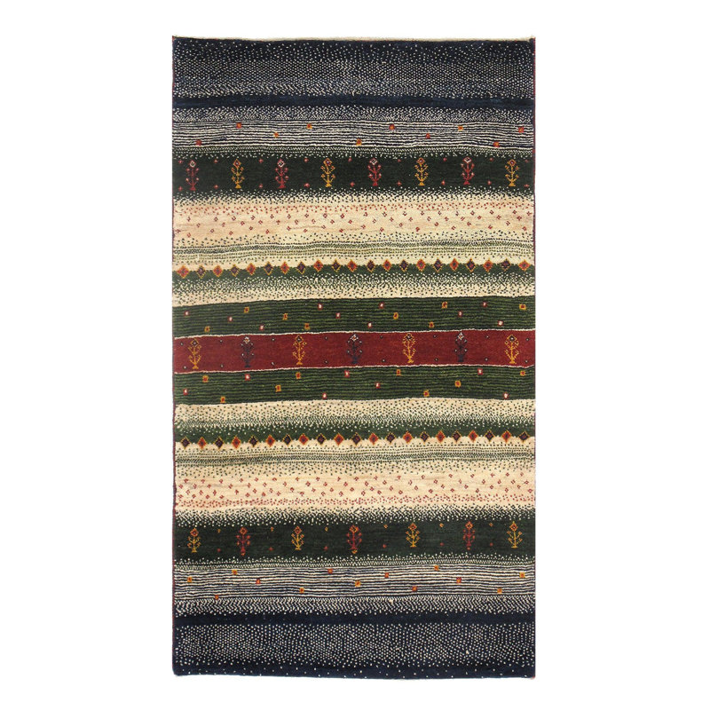 Tapis beige / rouge / vert en coton fabriqué à la main 2 pi 11 po x 5 pi 1 po Kuulo