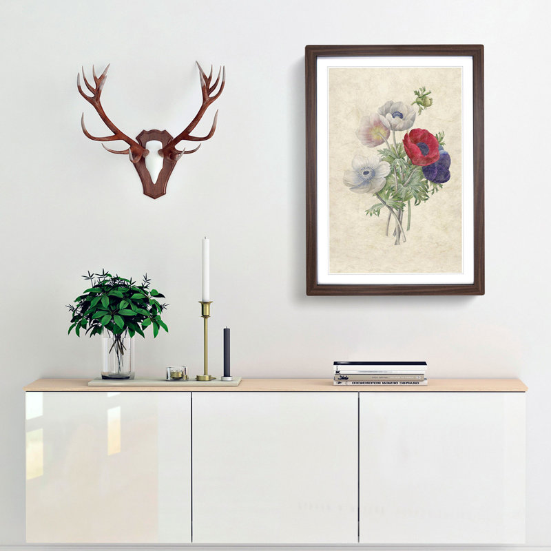 Anemone Flowers by Pierre-Joseph Redoute - Single Picture Frame Painting, 33cm H x 24cm W x 2cm D, Walnut Framed
