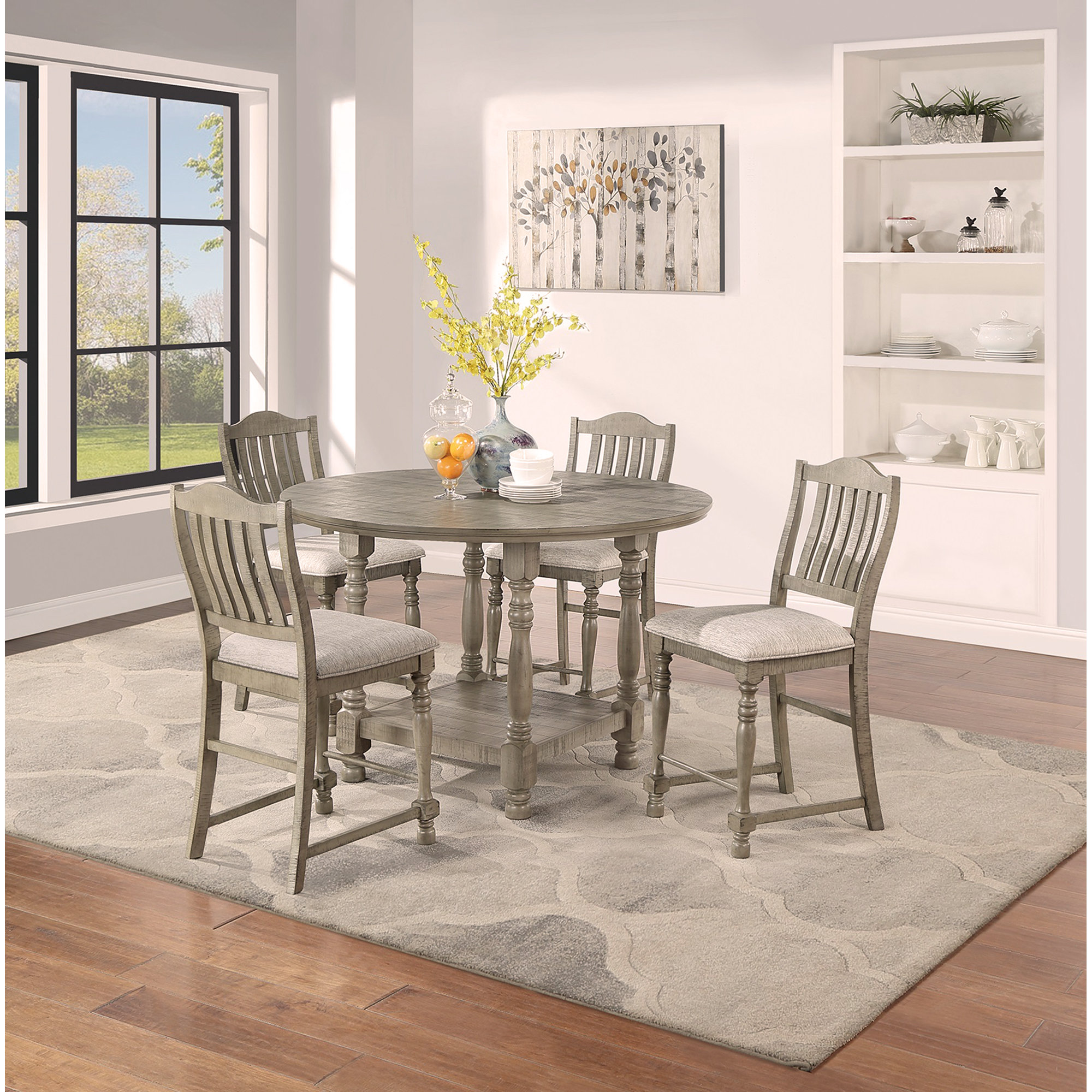 Ophelia Dining Table 4x High Chairs 5pcs Counter Height