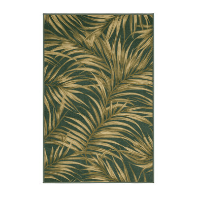 Washable Palm Frond Edges Hawaiian Area Rug