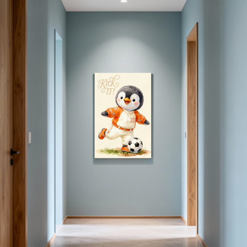 Animaux, pingouin, joueur de football, orange, uniforme, H 24 po x l 16 po