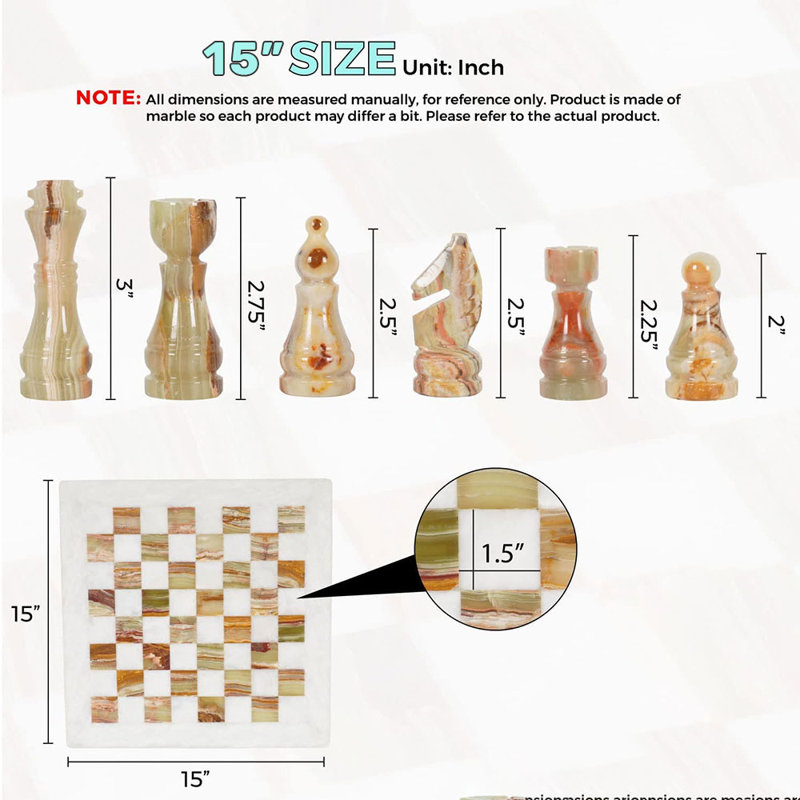 RADICALn Handmade 12'' L Stone Chess Game Set, White/Green Onyx