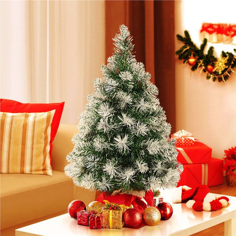 Green Spruce Flocked/Frosted Christmas Tree, 2' H, Not Pre-Lit