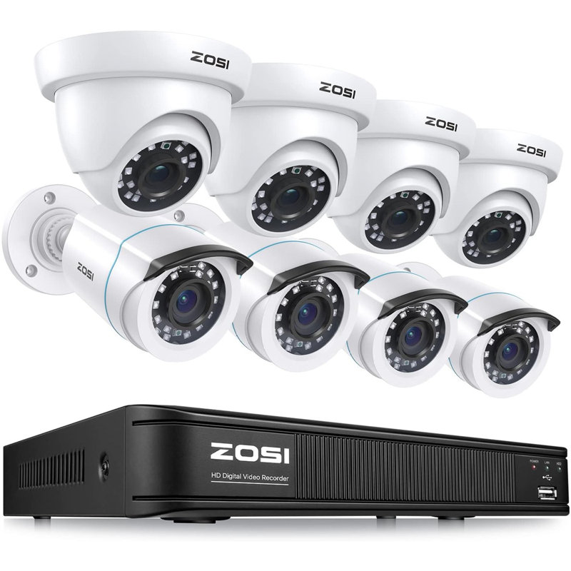 8CH DVR Security Cameras System with 1TB HDD, 8 x 2MP Outdoor Dome Security Cameras, Motion Alert, White