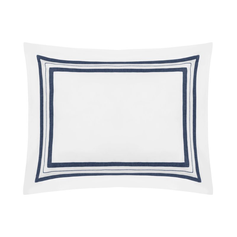 Malibu Sham, Euro, White/Navy Blue