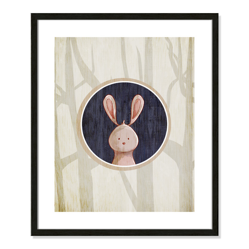 «Juvenile Forest Animals», impression sur papier, Encadré de boîte à grain de bois noir, H 24,5 po x l 20,5 po x P 1,18 po