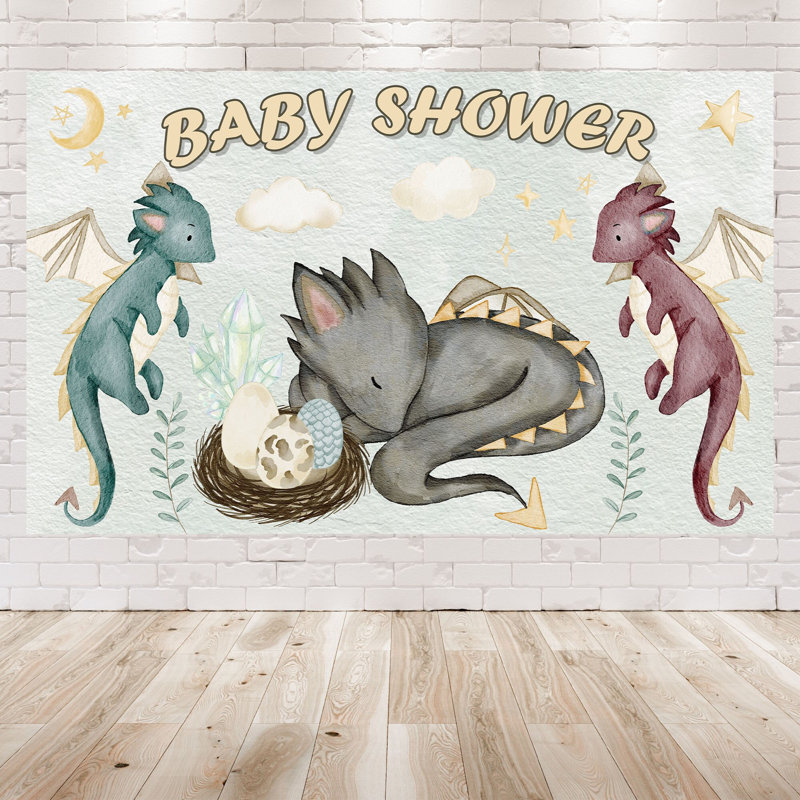 5x3FT Baby Shower Dragons Backdrop for Baby Shower Party Decorations