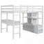 Lit mezzanine double avec bureau intégré avec deux tiroirs et tablettes de rangement