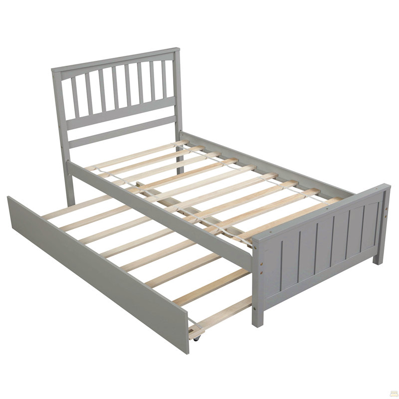 Lit plateforme simple avec lit gigogne, Grey