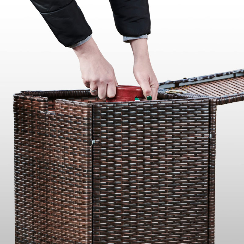 Brown Wicker Gas Fire Pit Tank Cover and Side Table