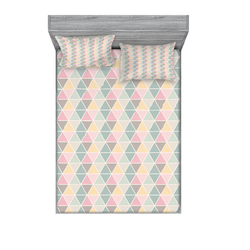 Microfiber Geometric Sheet Set, Queen Sheet Set with Fitted Sheet