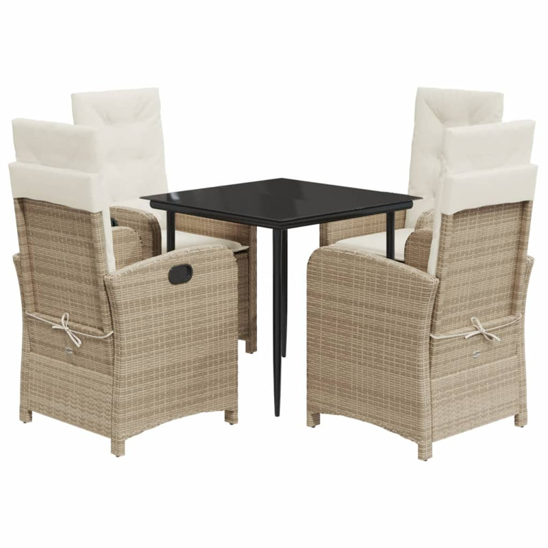 Ensemble repas 5 pièces avec coussins en rotin Red Barrel Studio®, Beige, Beige