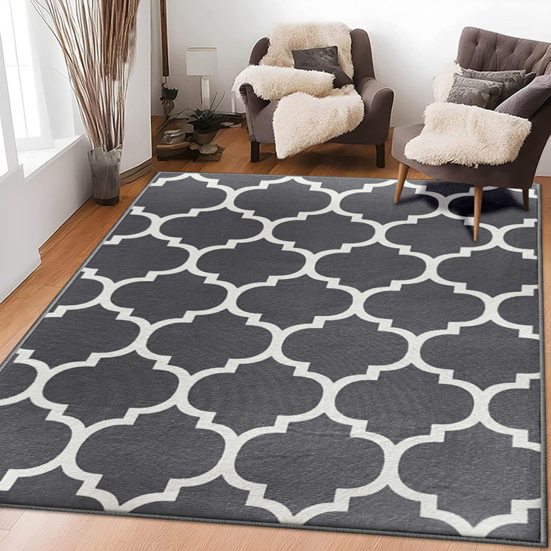 Allerus Modern Grey Geometric Area Rug with Polyester Material & Non Slip Polypropylene Backing for Durable Floor Carpet