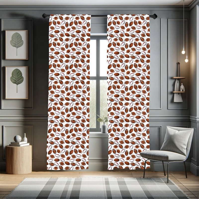 White and Caramel Football Print Polyester Curtain Panels