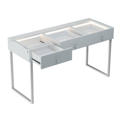 Mini SlayStation Kylie 1.0 Vanity Table with Clear View Glass Top + Vanity Mirror Bundle for Desk Everly Quinn Color: Silver