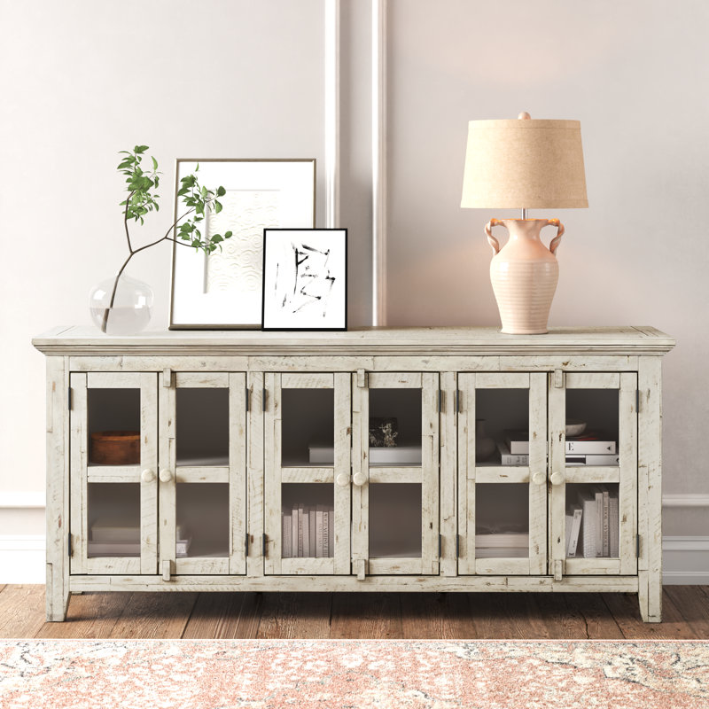 Buffet en bois d'acacia massif Knorr, Blanc cassé ivoire / brun