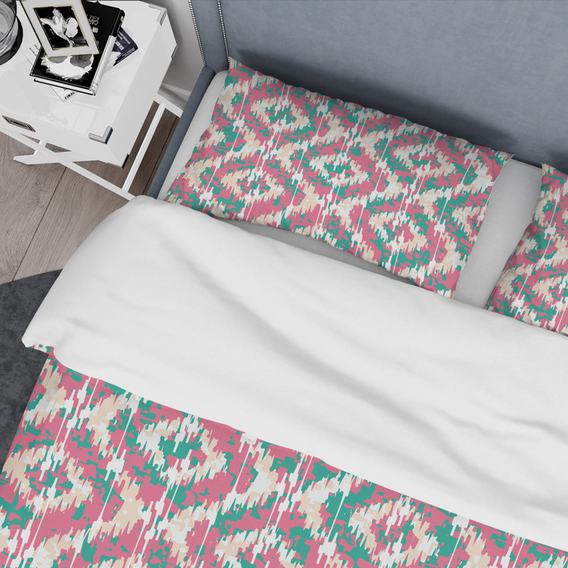 Ensemble de housse de couette à motif ikat rose et vert Ogee, Housse de couette pour très grand lit et 2 très