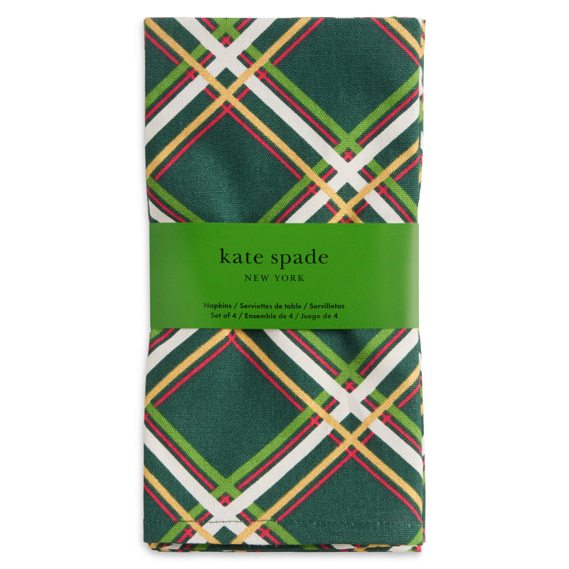 KATE SPADE NEW YORK Acrobat Plaid Holiday 4-Pack Napkin Set 20”x20” Green/Red