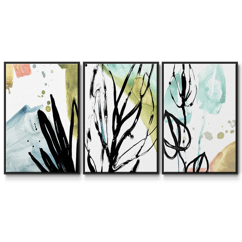No Deckle Tropical Moderne IX - Ensemble de 3 reproductions sur toile, Noir, H 27 po x l 54 po