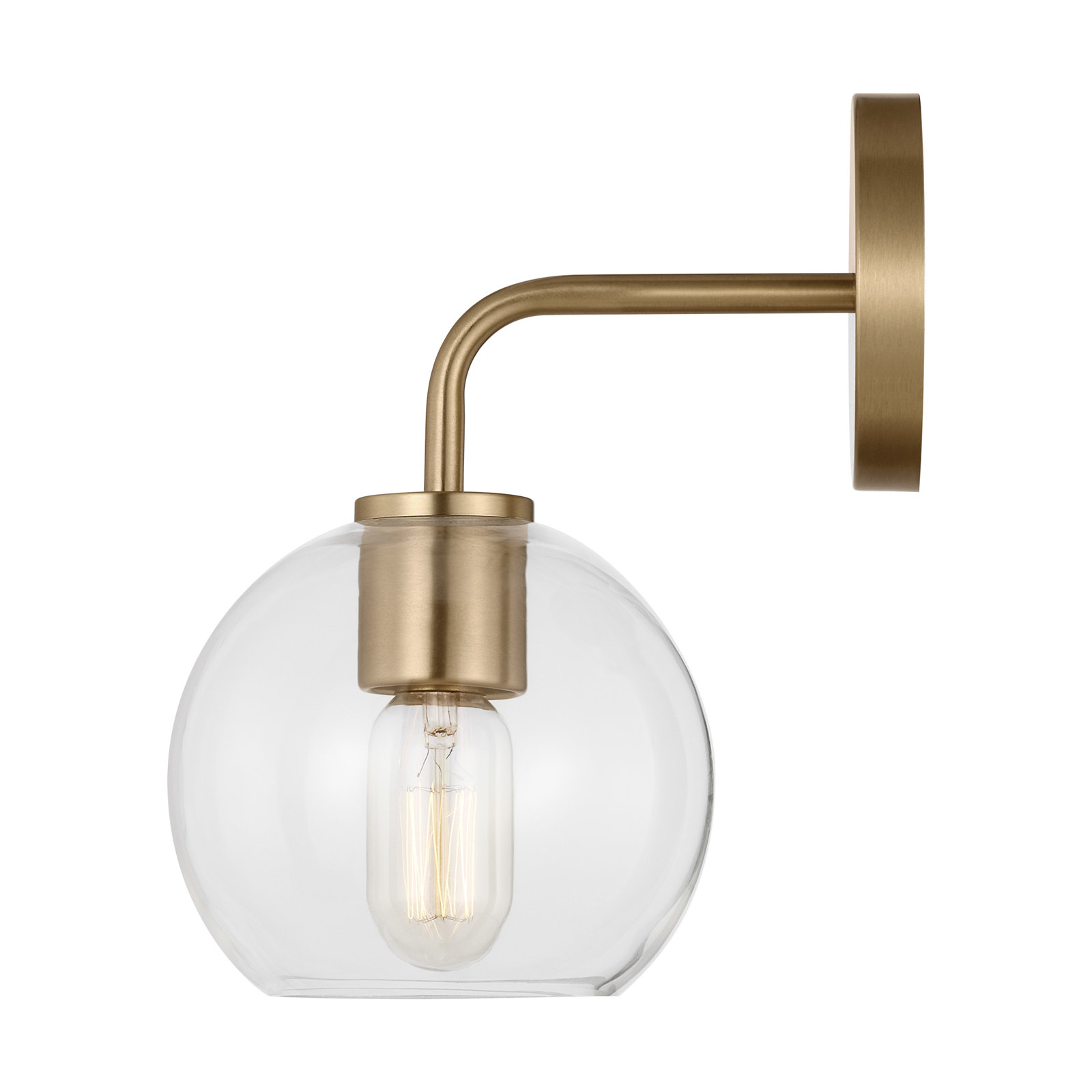 Childerley Single Light Glass Dimmable Armed Sconce, Satin Brass, Clear