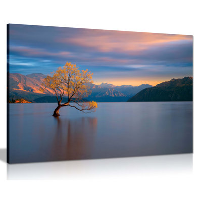 Panther Print Fine Art Prints Sunrise On Lake Wanaka Tree Artistic Framed Canvas Prints, Pictures For Home Walls, Bedroom, Living Room & Bathroom Decor - Wrapped Canvas Art Prints