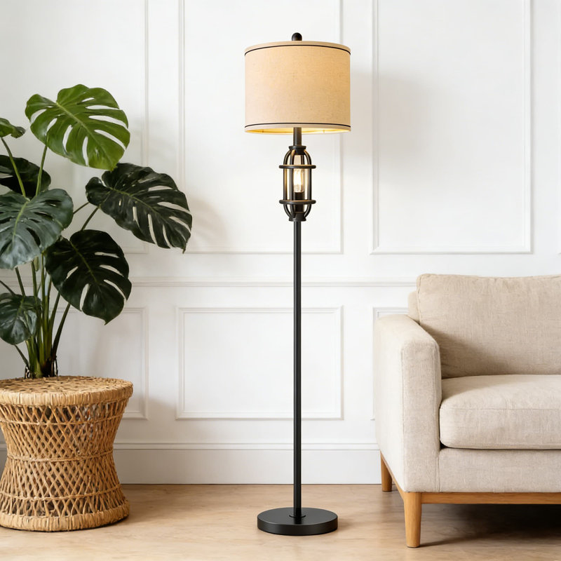 Lampe sur pied industrielle moderne avec double éclairage et abat-jour en lin - Lampe sur pied réglable pour le salon, la chambre à coucher ou la lampe de lecture de bureau