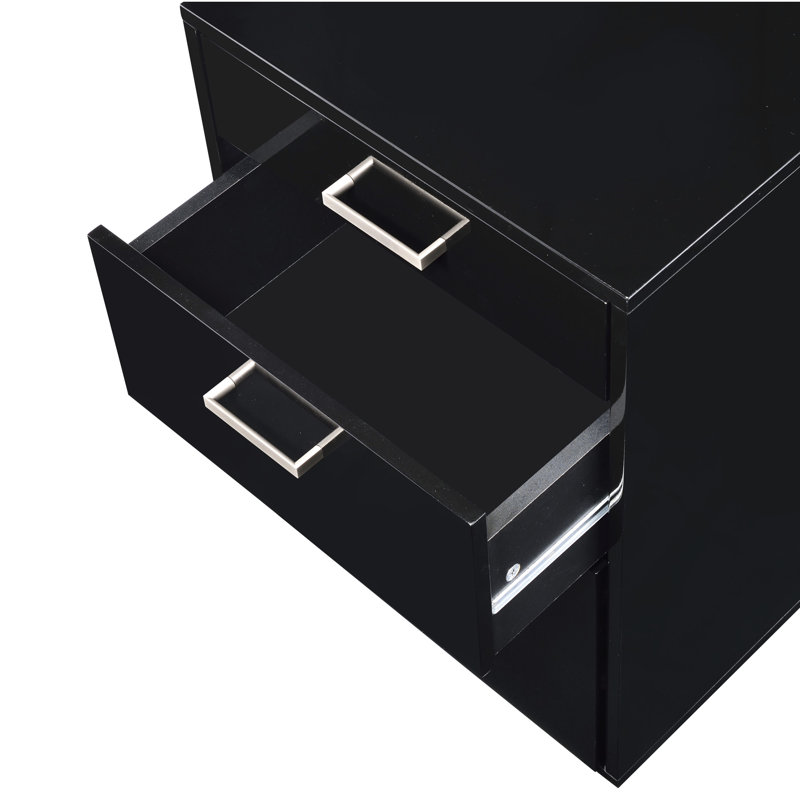 Classeur noir 3 à effets lustrés et brillants - H 18 po x 22 po x 28 po, sans assemblage, 62 lb, roulettes pour mouvement rapide 3 tiroirs, finition, H 18 po x 22 po 28 po, avantage de mobilité