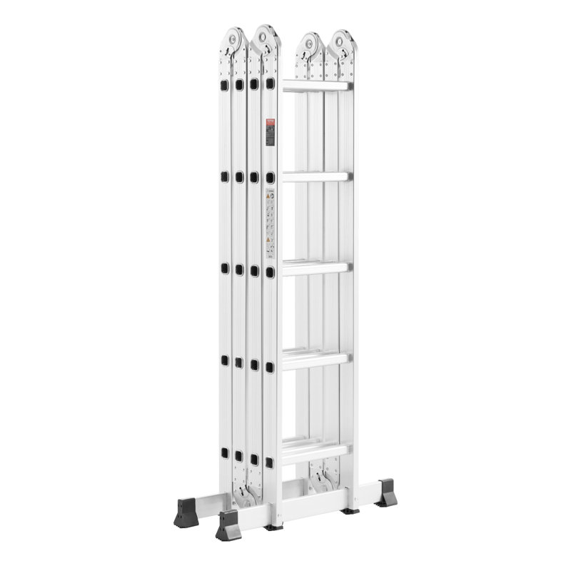 Échelle pliante multi-usages 7-en-1 5 marches 19 pieds hauteur métal, 10.8", Argent argent, 58.9"