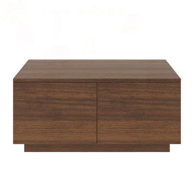 Table basse 33,25 po carrée avec 4 tiroirs en noyer