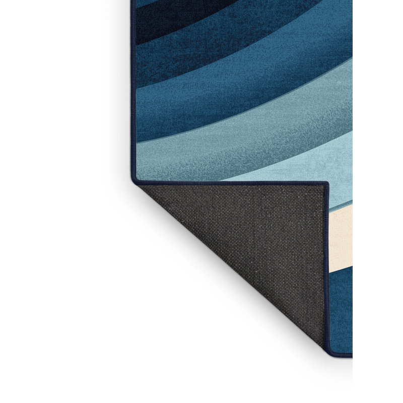 Soft Plush Fairbanks Sydney Opera House Modern & Contemporary Arc Area Rug in Blue – Navy Binding, 2x5