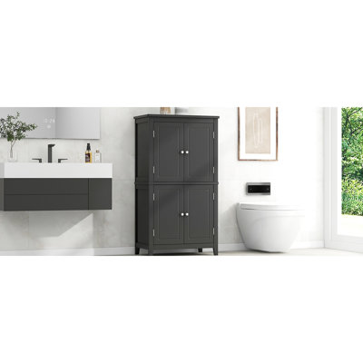 Rangement de salle de bain à 4 portes - Tablettes réglables noires à l'intérieur de l'armoire avec tablette à 4 portes pour les articles